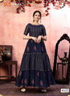 Navy Blue Colour Latest Fancy Designer Silk Thread With Zari Lining Sequence Embroidered Anarkali Long Gown Collection 4525